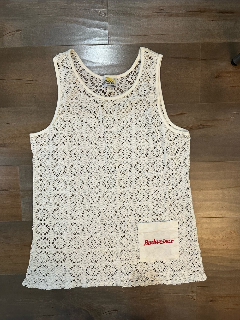 Vintage Budweiser White Crochet Tank/ swim cover